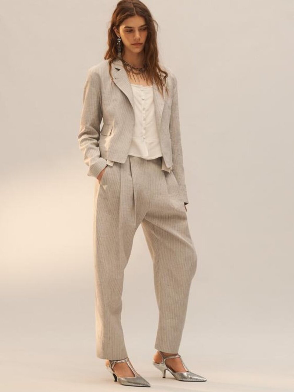 ZARA LIMITED EDITION LINEN BLEND STRIPED PANTS‎